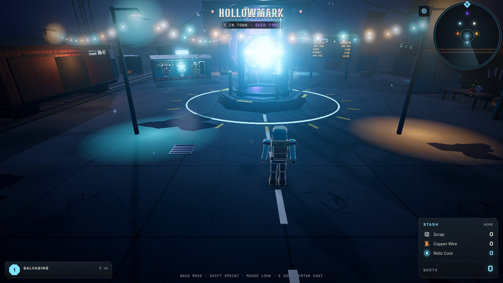 Hollowmark Station at night, the Relic Engine glowing at its heart