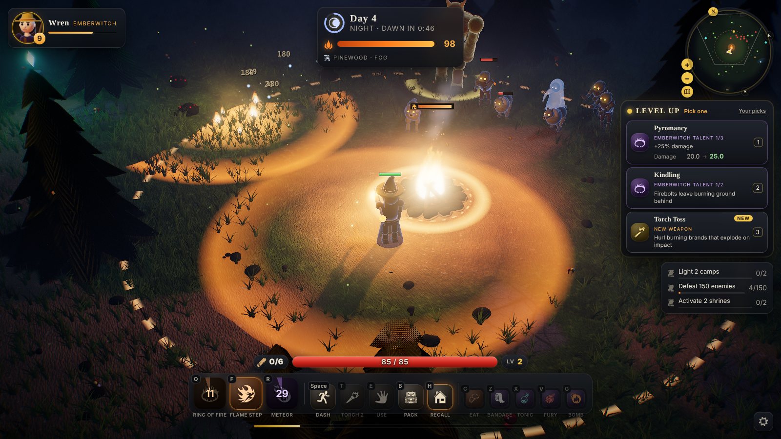 Last Ember: Night four on Pinewood: Ring of Fire, and a level-up pick